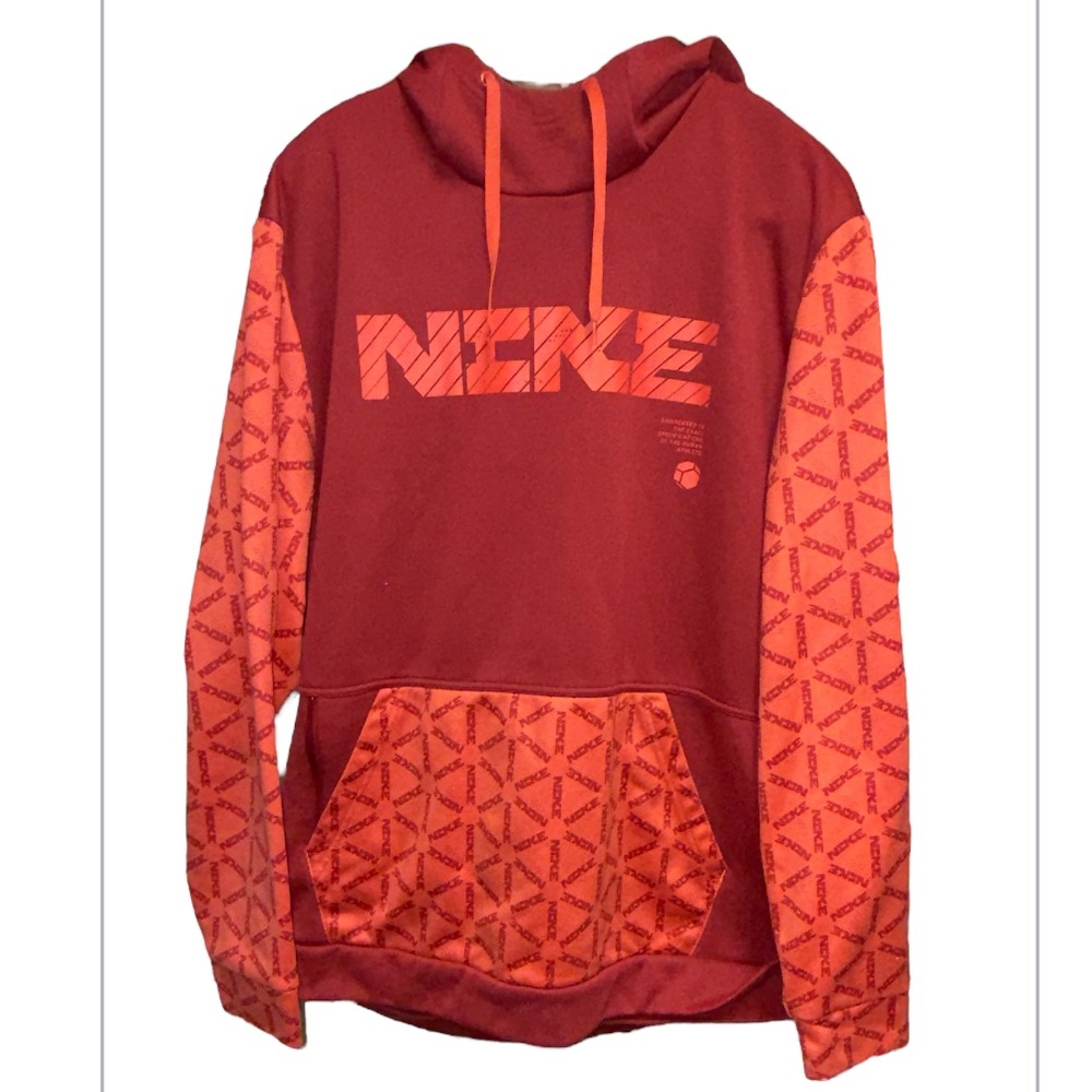 Nike Men's Large XXL Therma-FIT Hoodie Graphic Print Burgundy/Orange